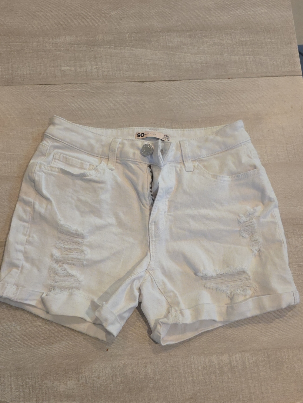 SO White Distressed Roll Cuff Denim Shorts